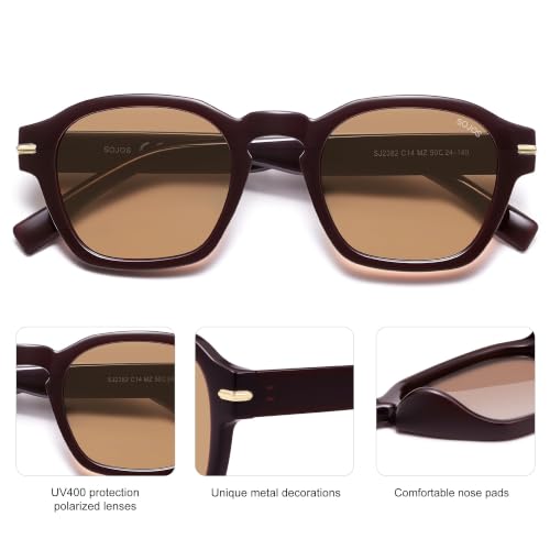 Image of SOJOS Retro Square Polarized Sunglasses Men Trendy Womens SJ2382 | Vintage UV400 90s Sun Glasses Outfit Driving