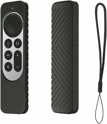 USTIYA Remote Case for Apple TV 4K (2 gen 2021/3rd Gen 2022)/Siri Remote (3rd Generation) Silicone Protective Cover,Hanging Rope Accessories Funda (Black)
