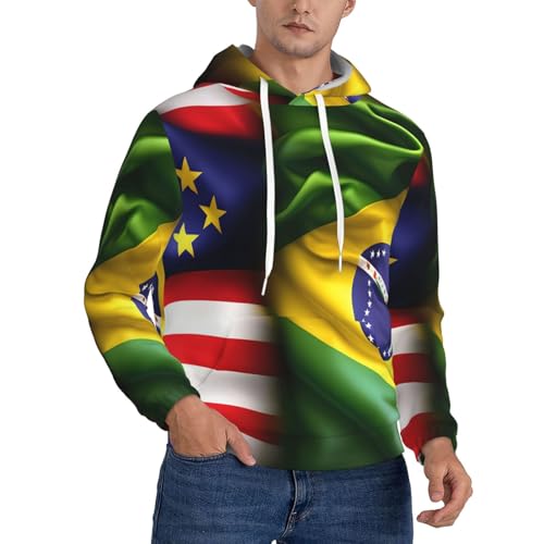 Sweat à capuche chaud homme avec imprimé graphique drapeaux USA et Brésil