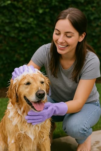 Image of Gloves Magic Silicone Dish Washing Gloves, Silicon Cleaning Gloves, Silicon Hand Gloves for Kitchen Dishwashing and Pet Grooming, Great for Washing Dish, Car, Bathroom (Purple)