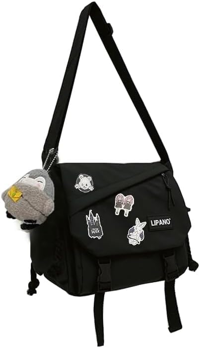 Sac à bandoulière esthétique avec jolis pin’s et ornements, sac à bandoulière en nylon kawaii de style japonais pour homme et femme