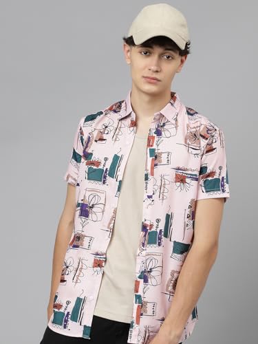 Image of LookMark Men's Trendy Cotton Blend Spread Collar Half Sleeve Printed Shirt||Printed Party Shirt for Men||AZ-LM-P1-PRINTED Shirt Dean-Parent