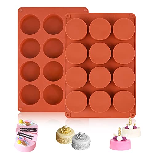 Image of Sakolla 2 Pack Round Chocolate Cookie Molds, 12 Cavity 2.1 inch Cylinder Silicone Mold for Chocolate Cookie, Cake, Candy, Pudding, Mini Soap (Brown)