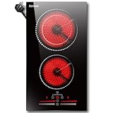 Karinear Plug in Ceramic Hob 13Amp, 2 Ring Electric Hob 2800W, Touch Control with Safe Lock, Timer, Come with Scraper 220~240V