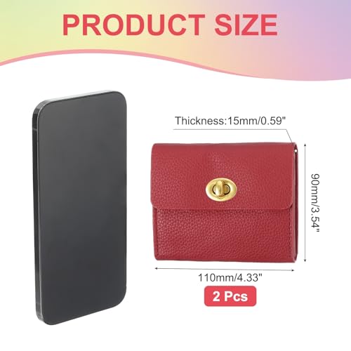 PATIKIL 2 Pcs Small Leather Wallets for Women with Metal Buckle, Stylish Card Holder Wallet Card Case Coin Purse for Cash Business Men and Women, Red2