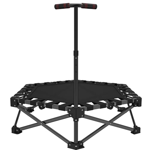 Rebounder-Trampolin für Erwachsene/Kinder, faltbares Rebounder-Trampolin, Tragkraft 200 lbs, mit 3-stufig verstellbarem Griff, Fitnessgerät für das Training in Innenräumen