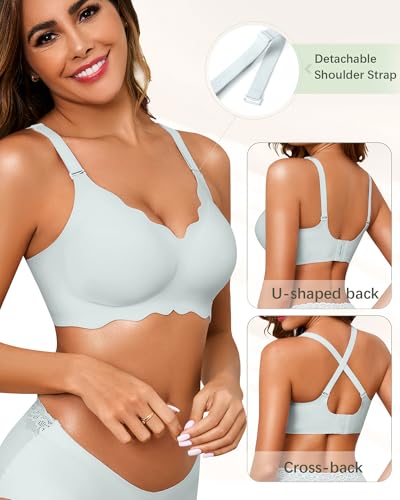 Image of Seamless Jelly Bras for Women No Underwire Push Up Bra Full Coverage V-Neck Wirefree Bralettes Soft T-Shirt Bra