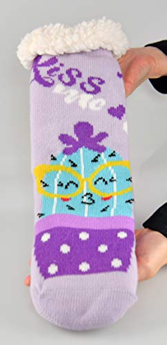 Image of LilGift ARAD Fluffy Thermal Sherpa Slipper Socks-Themed Socks-Cactus Kiss Me