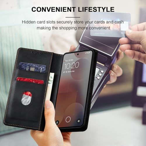 Image of Jasonyu Case for Nothing Phone (3a) Pro Leather Wallet Flip Cover with Card Holder,Kickstand, Magnetic Closure,TPU Shockproof Phone Case,Black