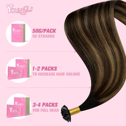 Image of YoungSee K Tip Human Hair Extensions Brown Ombre Ktip Hair Extensions Human Hair Balayage Dark Brown with Medium Brown Ktips Extensions Real Human Hair for Women 18Inch 50G 50S