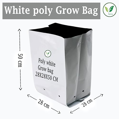 Image of IAgriFarm UV Treated Poly Grow Bags, 28 * 28 * 50cms, Pack of 50, White & Black, for Home Gardening