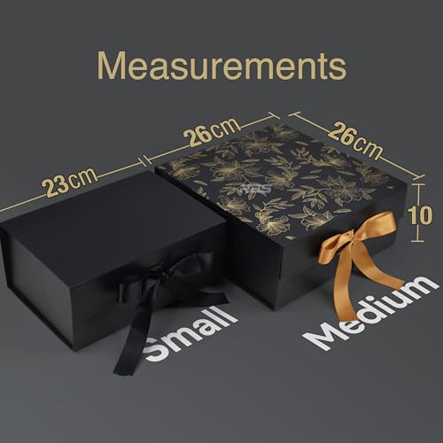 Image of RBS MEDIUM Black Empty Gift Box 26x26x10cm Decorative Floral Gift Boxes for Presents (1 Pack) Box for Gift Packing Multipurpose Hamper Cardboard Box for Gift Occasion Gift Box (Black Gold Floral)