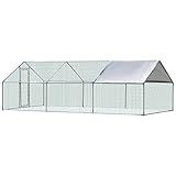 PawHut Galvanized Large Metal Chicken Coop Cage 3 Rooms Walk-in Enclosure Poultry Hen Run House...