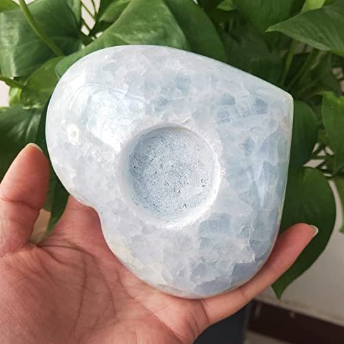 10-12cm Natural Celestite Crystal Heart Candleholder Celestine Quartz Gemstone Candlestick Decoration Suitable for Furniture Decoration (Size : 700-800g)