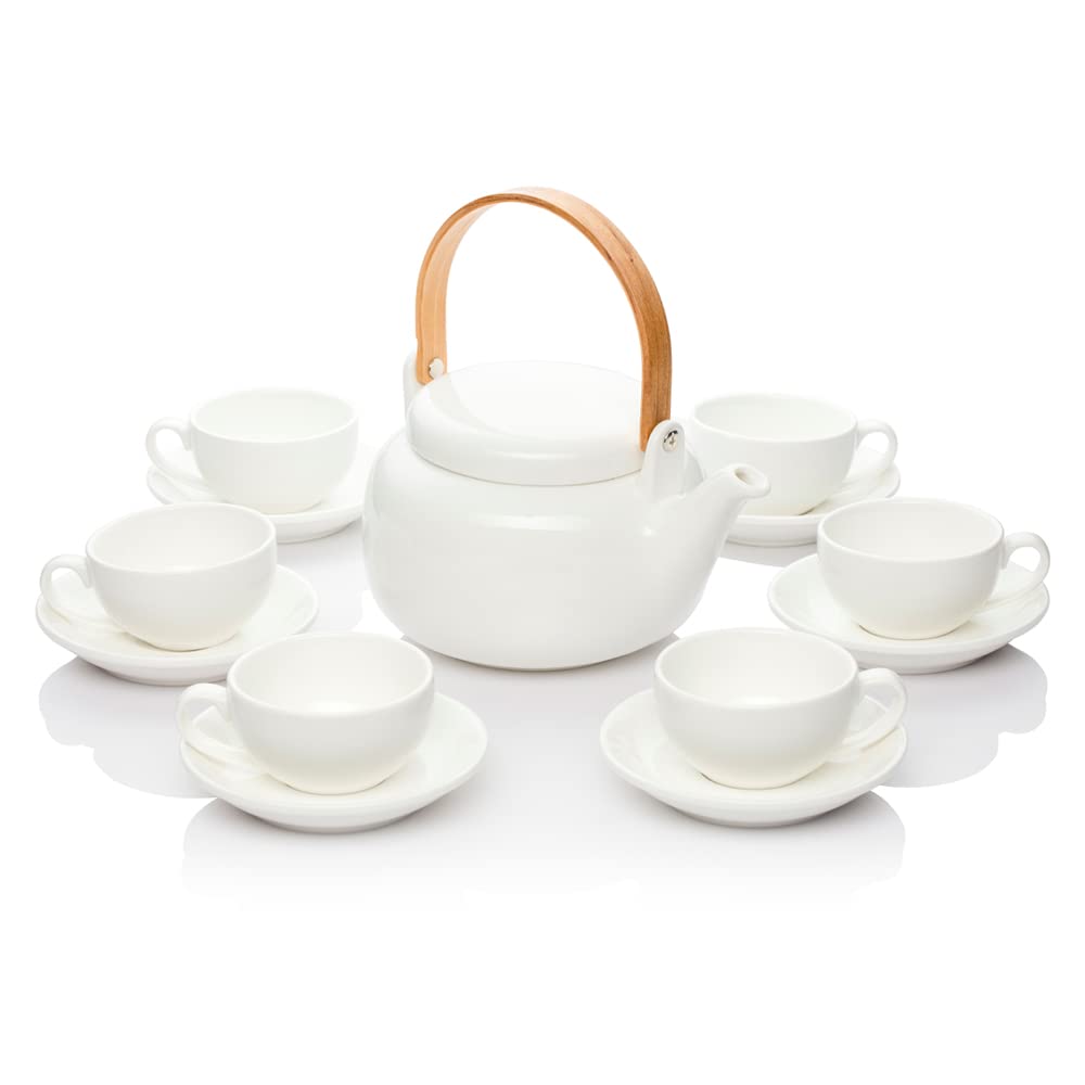 Buy Te.Cha Porcelain Tea Pot Set With Tea Cup & Saucer Set Of 6 Neo
