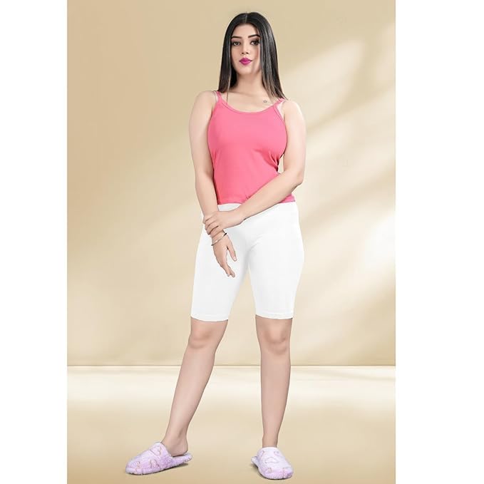 Image of Cycling Shorts for Women's - High Waist Knee Length Inner Shorts | Super Combed Cotton Stretch | Breathable & Comfortable for Workouts, Casual, Nightwear & Everyday Use