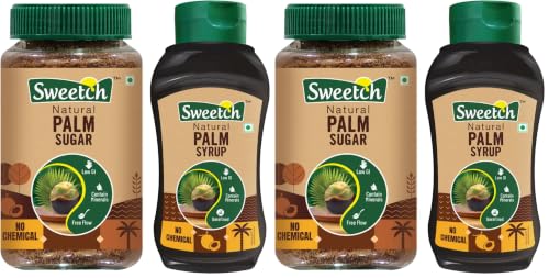 Image of Sweetch Natural Palm Sugar 350 gm + Palm Syrup 400 gm Combo Healthy Replacement for Sugar, Contain Minerals, Low GI, No Chemical & Free Flow | For Milk, Cookies, Milkshakes | Natural Sweetener
