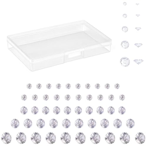 XENQITO 50 Stück 5 Größen klare Cubic Zirkonia Stein lose Strass facettierte Cabochons Facettierter Diamant für Ohrring Armband Anhänger Schmuck DIY Handwerk Herstellung, Zubehör