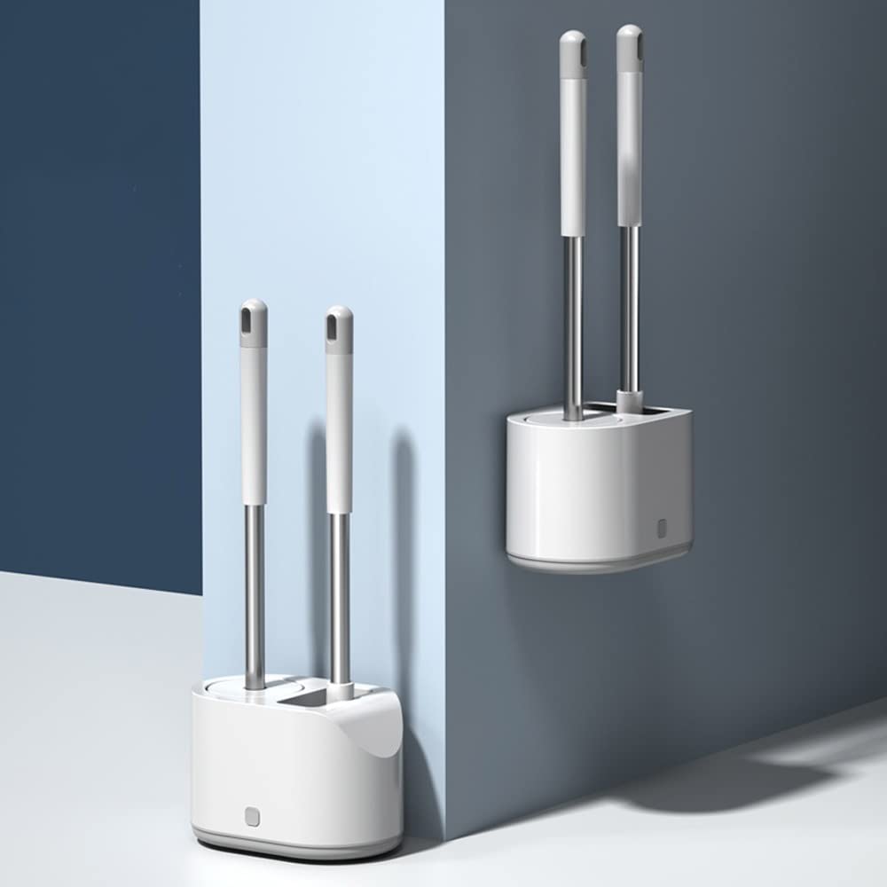 Silikon Toilettenbürste Set mit Halter - 2 Bürsten für effektive Toilettenreinigung & hygienische Badezimmerutensilien Leicht zu reinigen & schnell trocknend WC Bürstenset