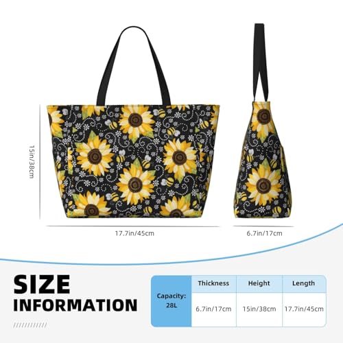 Sunflower Bees Print Beach Tote Large Capacity Beach Travel Bag Waterproof Sandproof And Lightweight4