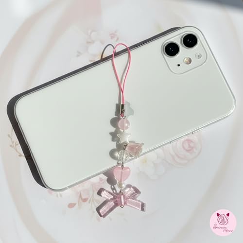 Image of SNOWY SHOP Korean Silver Bow Phone Charm - Cute Heart & Starfish Pendant | Aesthetic Korean Mobile Chain, Bag Hanging & Keychain Jewelry for Girls & Women