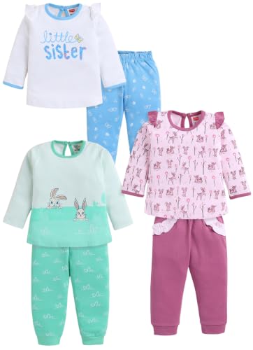 Image of LuvLap Baby Girls Regular Fit 100% Cotton Half Sleeves Girls Top CoSet Pack of 3