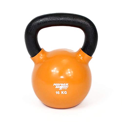 PERFORMBETTER+ Kettlebell 16kg, orange - Kugelhantel aus Gusseisen mit Vinyl-Ummantelung, freies Gewichtstraining/Kraft-Ausdauer Cover