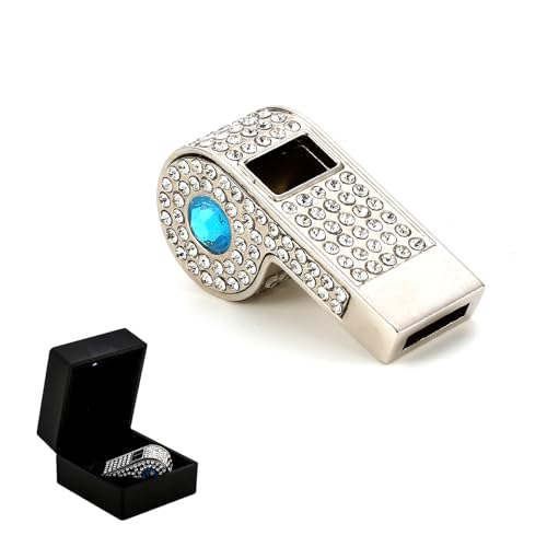 Silbato de Metal con Cadena y Rhinestones Plateado miniatura 1