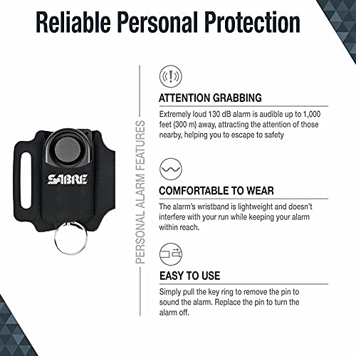 Sabre Multi Purpose Personal Alarm, Use With Keychain Or Adjustable, Reflective And Weather-Resistant Wrist Strap, Piercing 130 Db Alarm, Audible 1,000 Feet (300M) Range #TOP2