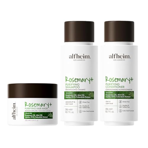 ALFHEIM Rosemary 3-piece set of shampoo, conditioner and hair mask Deep Cleansing Scalp Care Strengthens Roots & Prevents Flatness Sulfate & Paraben-Free for Oily Scalp & Sensitive Skin