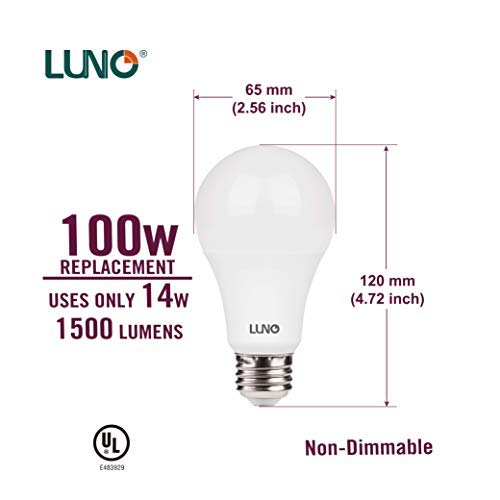 Luno A19 Non-Dimmable Led Bulb, 14W (100W Equivalent), 1500 Lumens, 4000K (Neutral White), Medium Base (E26), Ul Certified (6-Pack) #TOP2