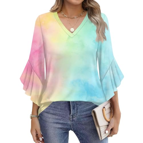 Blouse femme chic à col en V et manches 3/4 pour un look tunique fluide et élégant