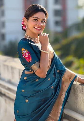 Image of SGF11 Women's Kanjivaram Paithani Silk Saree With Unstitched Blouse Piece