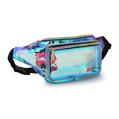 Clear Blue Holographic Fanny Pack for Women & Girls - Cute Waist Bags