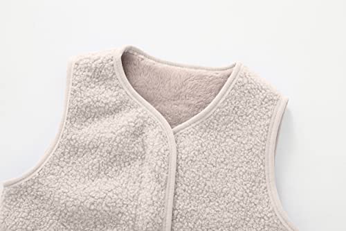 Anhdm Baby Vest Toddler Boy Girl Fuzzy Fleece Sherpa Vests Sleeveless Zip Up Winter Warm Jacket Outerwear With Pockets,Beige,7-8T=Tag 150 #TOP2