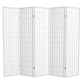 Red Lantern 6 ft. Tall Window Pane Shoji Screen - White - 5 Panels