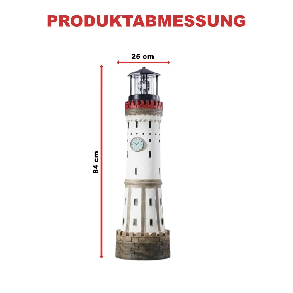 EUROtops Solar Leuchtturm „Lindau“ – handbemalte Deko für Garten & Terrasse, rotierendes LED-Leuchtfeuer, Solarlicht mit Dämmerungssensor, 84 cm