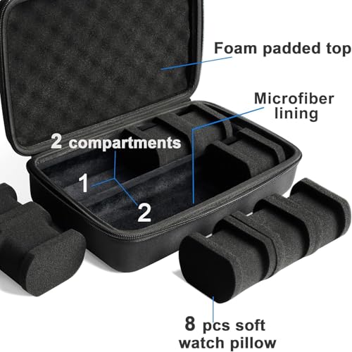 Image of Travel Watch Case Organizer Watch Box With Zipper Heavy Duty Portable Travel Friendly Case Fits all Wristwatches & Smart Watches Up To 60MM Compatible for Apple Watch (Black,8 Slots)
