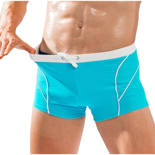 SMUXP Traje de baño para hombre, elásticos, ajustados, con bolsillos, pantalones cortos de playa transpirables con cintura ajustable, 2#Azul, XL