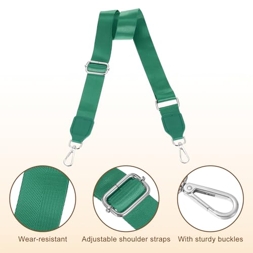 Image of uxcell Wide Shoulder Strap, 3.8cm Adjustable Purse Strap Replacement Crossbody Strap for Shoulder Bag Handbag, Green, Silver Square Mouth Buckle