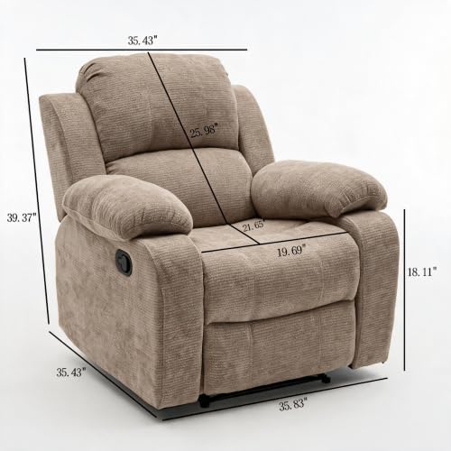 Image of Manual Single Lounge Recliner Chair with Adjustable Backrest, Khaki