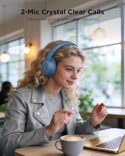 Image of TALIX H30 Hybrid Active Noise Cancelling Headphones, 110H Playtime Hi-Res Audio Bluetooth 6.0 Wireless Over Ear ANC Headphones for Commute /Travel (Blue)