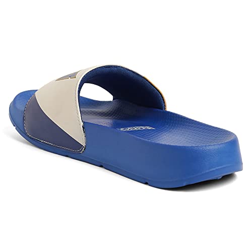 Image of CHUPPS X Mi Official Sliders Royal Blue & Orange Drift Orthopedic Slippers | Soft Footpharma Footbed | Breathable Ventilation Holes | Lightweight Flip Flops | Anti-Skid Chappals for Everyday For Mens