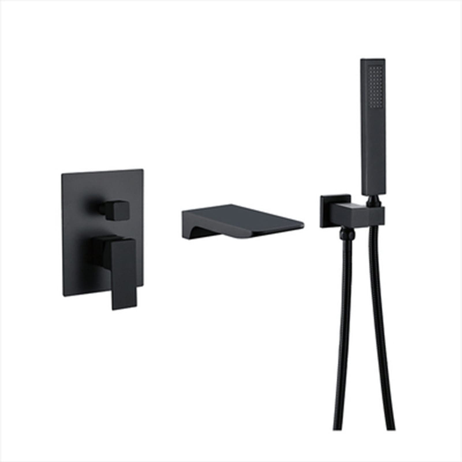 JYBNBBE Bathtub Faucet Wall Mounted Bath Tap Set, Brass Waterfall Tub Mixer Tap Hot and Cold Water Tub Filler with Hand Shower Tub Tap,Black (Black)