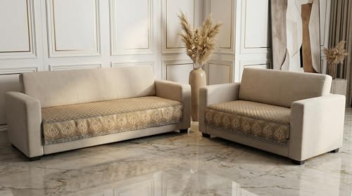 Image of Velvet Quilted Sofa Cover Mat Seat & Back, 3+2 Set, Total L115in H32in (3+2), Mouse Brown Color,Anti Skid Backing, 6in Hanging Strap Design, Washable S, Style -MouseBrown-S32