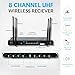 MUSYSIC 8-Channel Professional Wireless UHF Microphone System, 300ft Range Fixed Frequency Bodypack Headset/Lapel Microphones for Singing, Karaoke, Church, DJ (Frequency Set 2)