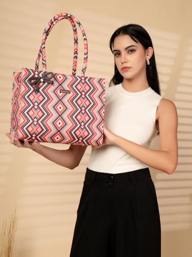 Image of ENSAC Women's Floral Print Tote Bag | Lightweight Handbag with Zipper Closure