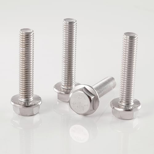 Image of M8x1.25 x 60mm Flanged Hex Head Bolts, 304 Stainless Steel (A2-70), Bright Finish, Fully Threaded, Hexagon Head Flange Bolts, Quantity 10