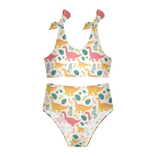 Wusikd Yellow Pink Dinosaurs Girls Swimsuits Two Piece Green Leaves Swimwear Bikini Set for for Girls Size 3T3