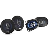 Pyle 5.25” Car Sound Speaker (Pair) - Upgraded Blue Poly Injection Cone 3-Way 200 Watt Peak w & 4'' x 6'' Three Way Sound Speaker System - Pro Mid Range Triaxial Loud Audio 240 Watt